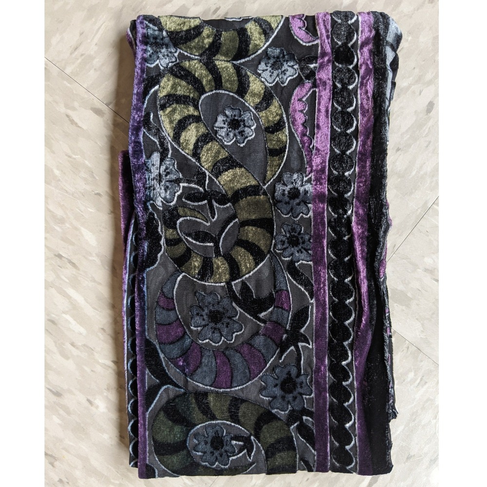 Artsy Burnout Velvet Infinity Scarf Floral Devore Art to Wear Purple Green Black - Picture 4 of 7